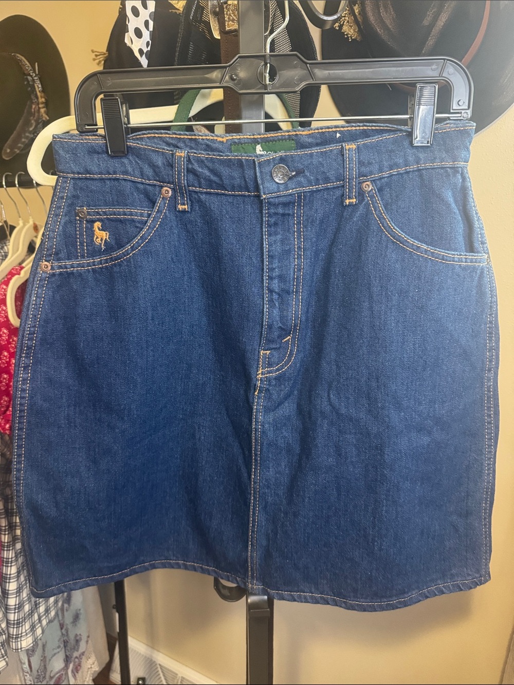Hunt Club Dark Blue Denim Skirt with Embroidered Pony
